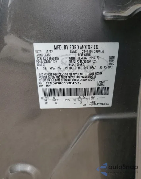 2013 Ford Edge Limited z USA, uszkodzony, nr VIN 2FMDK3KC5DBB47712